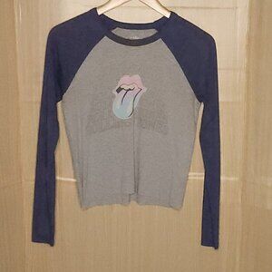 The Rolling Stones Grey Blue Cropped Thermal Top Small